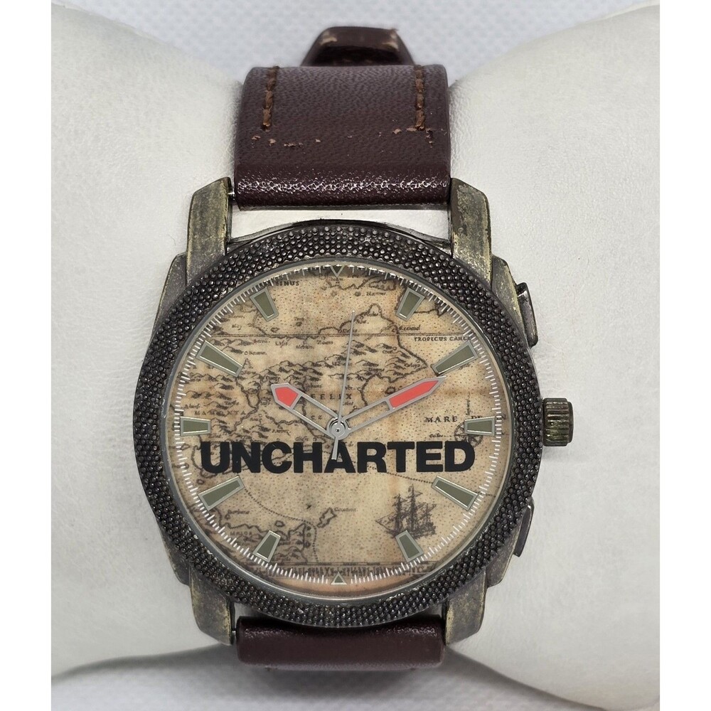 Men's Sony Uncharted 4 A Thief End Round World Map Dial Brown Leather Watch 07 - Picture 5 of 9
